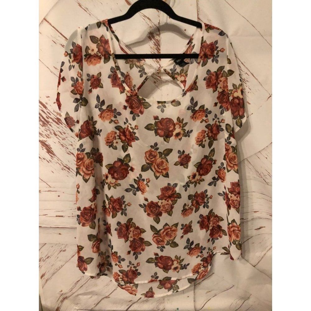 Torrid size 2 sheer white roses blouse